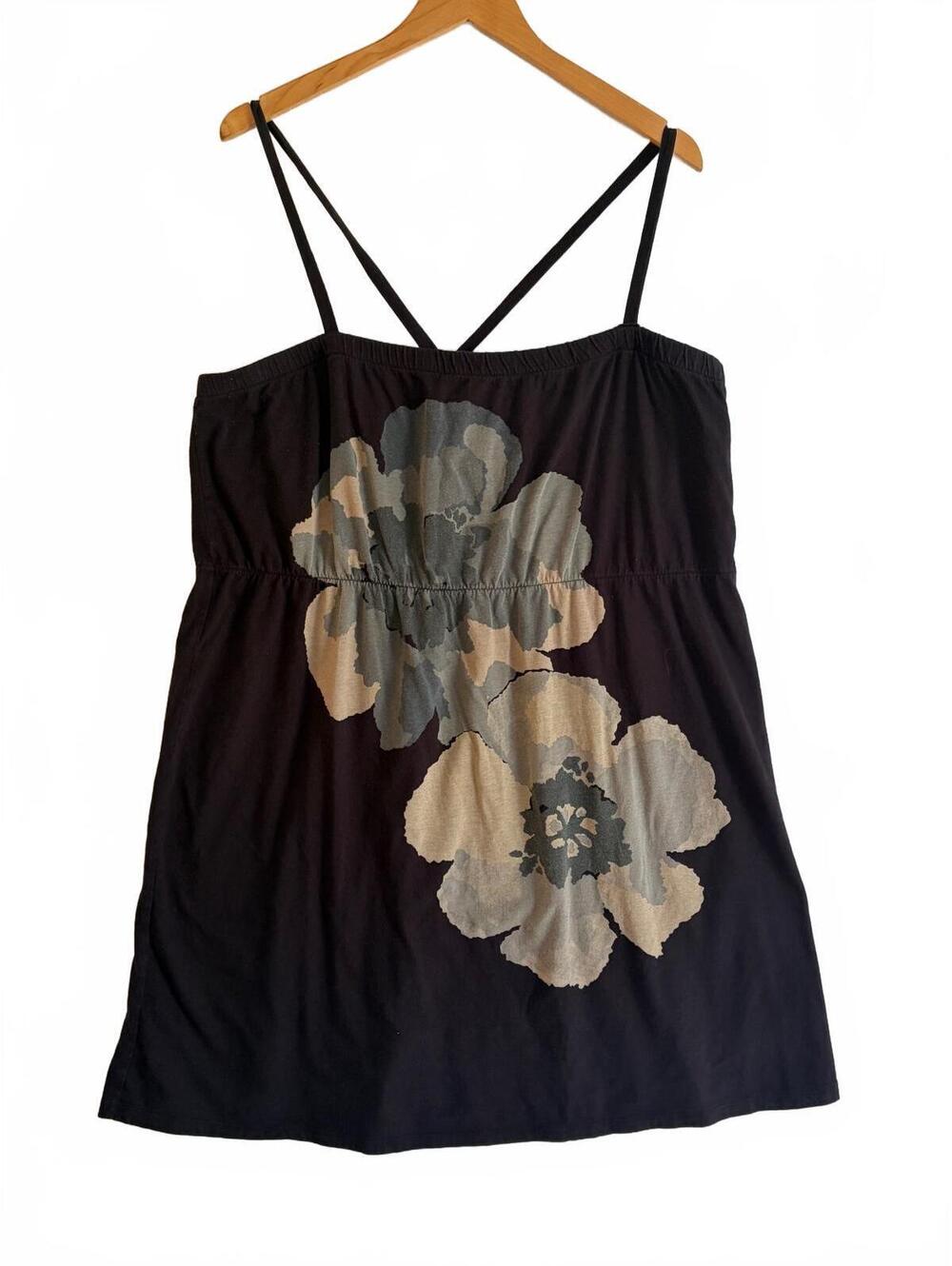 Old Navy XXL Black Floral Strappy Cami Tank Dress Y2K Empire Waist